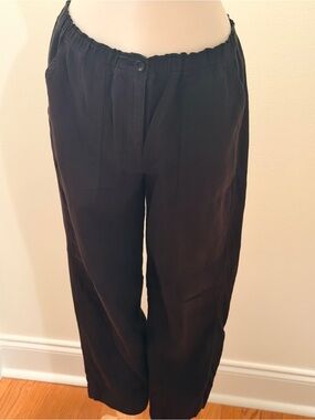 Eileen Fisher Black Pull-On Wide-Leg Chinos